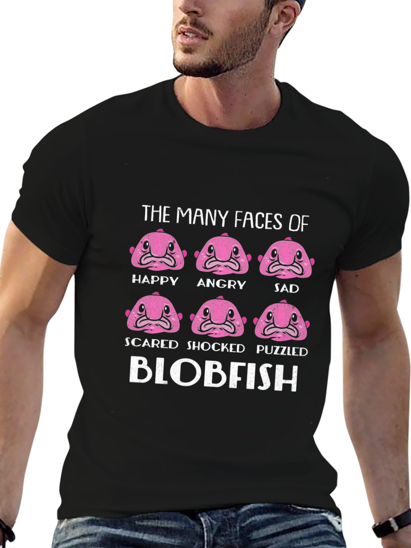 The Many Faces of Blobfish Black T-Shirt