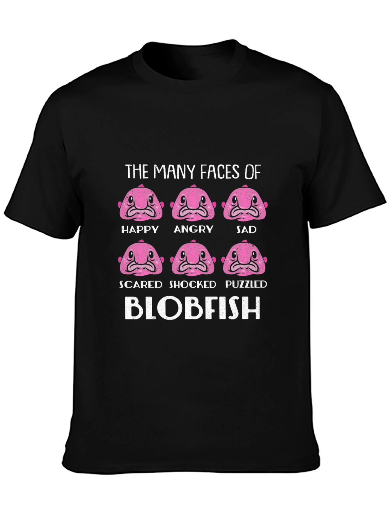 The Many Faces of Blobfish Black T-Shirt