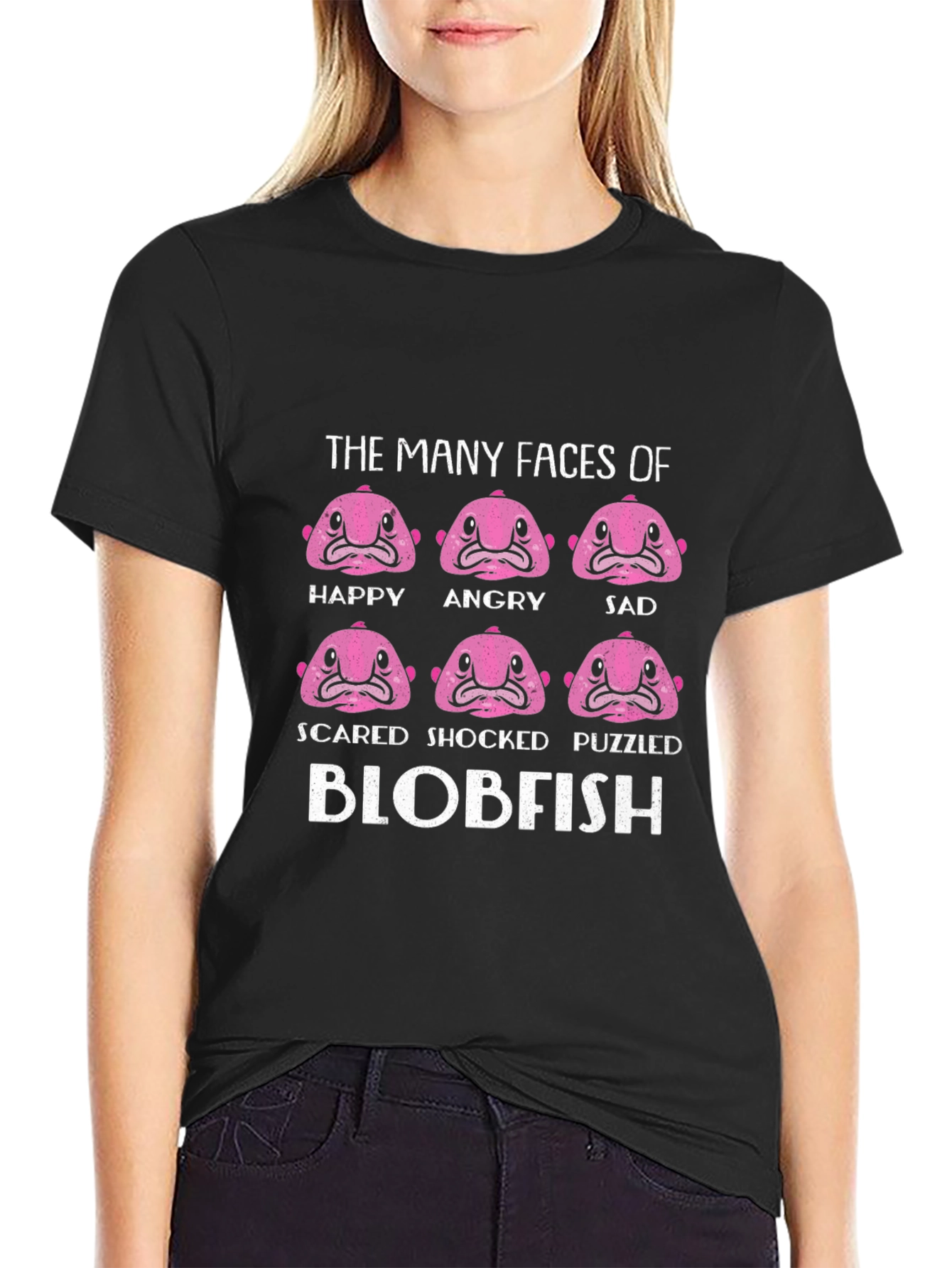 The Many Faces of Blobfish Black T-Shirt