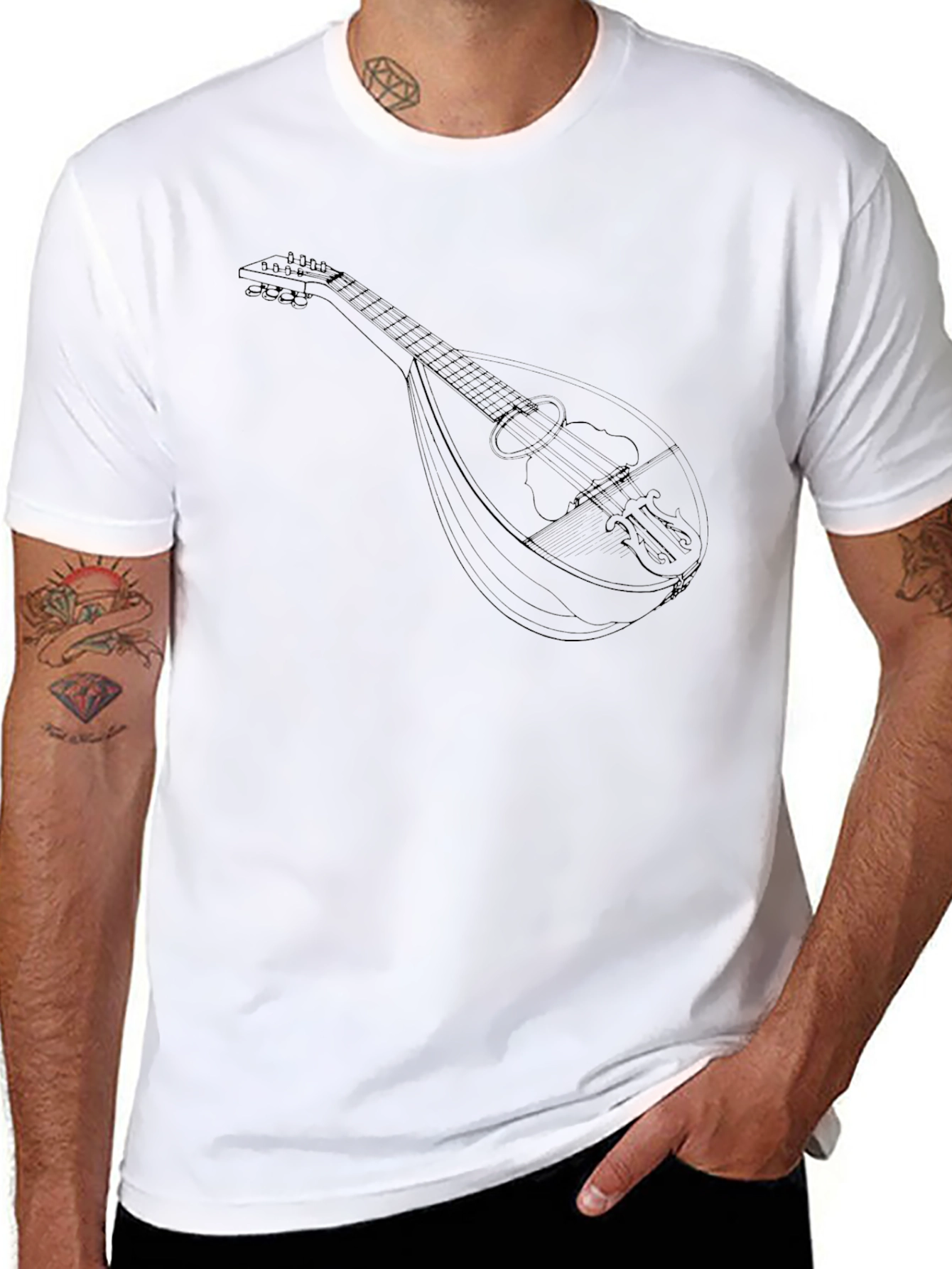 Mandolin Line Art Graphic Tee - Black T-Shirt