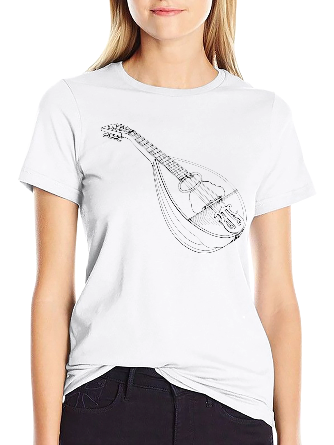 Mandolin Line Art Graphic Tee - Black T-Shirt