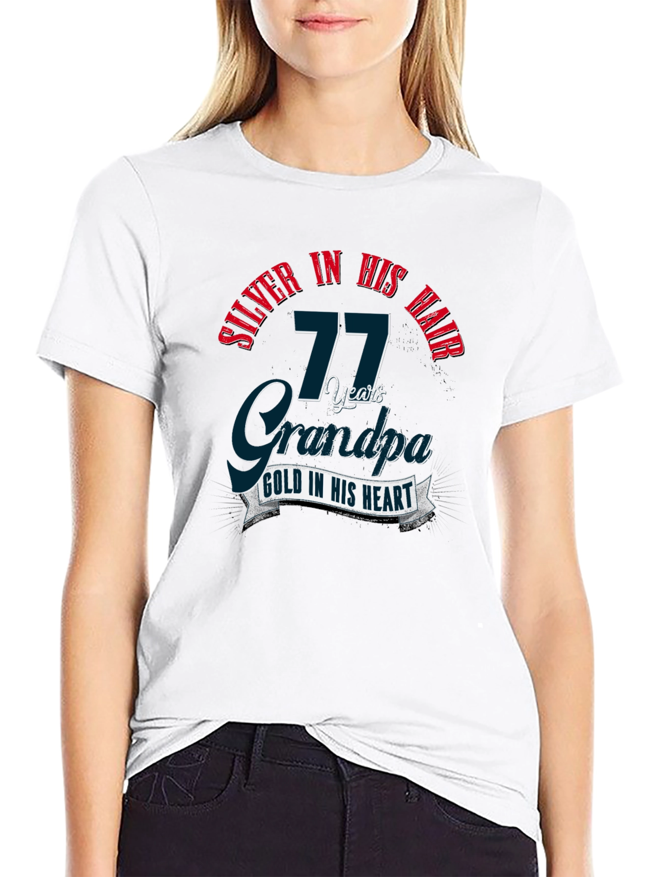 Silver in His Hair 77 Years Grandpa Black T-Shirt