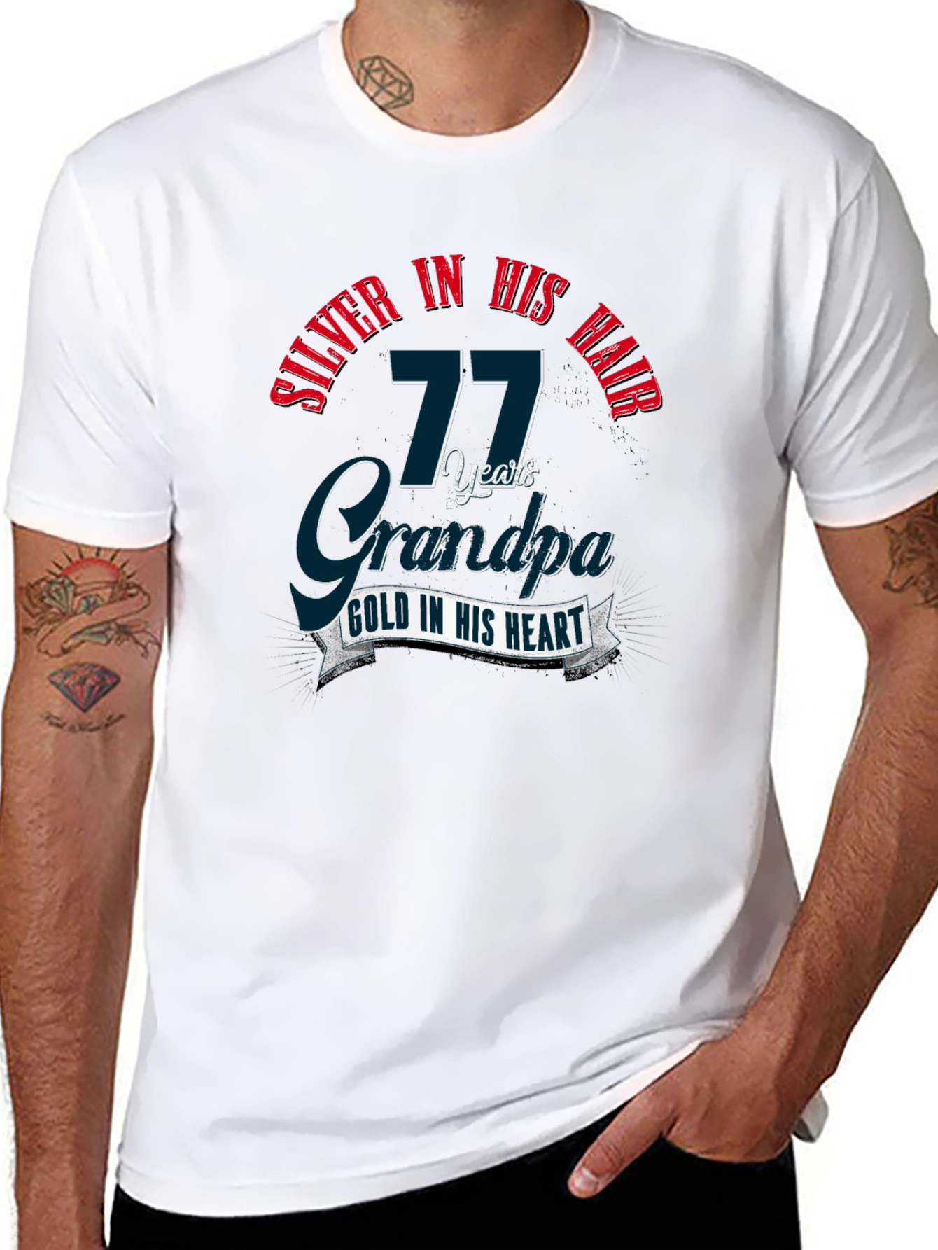 Silver in His Hair 77 Years Grandpa Black T-Shirt