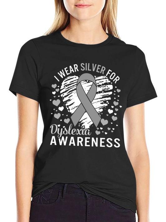 Dyslexia Awareness T-Shirt - Silver Ribbon Support