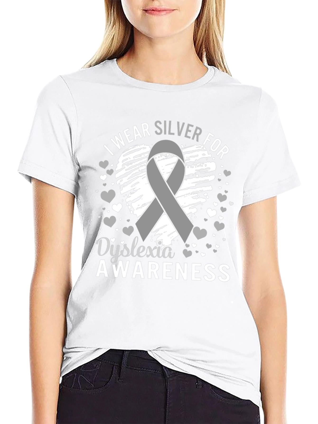 Dyslexia Awareness T-Shirt - Silver Ribbon Support