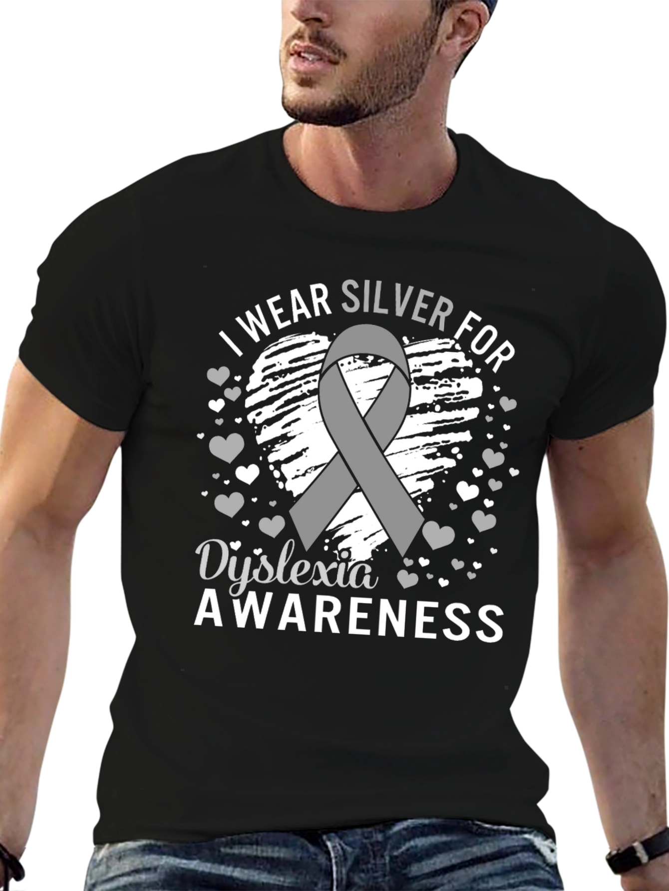 Dyslexia Awareness T-Shirt - Silver Ribbon Support