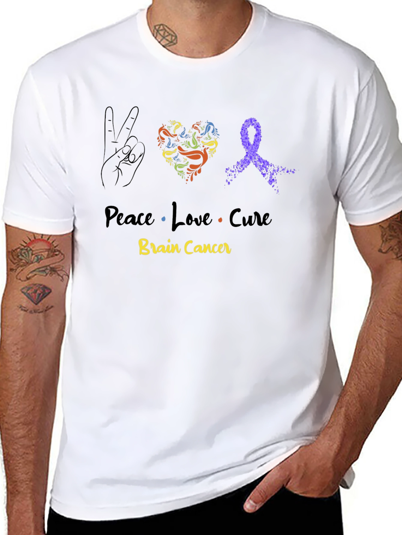 Peace Love Cure Brain Cancer Awareness T-Shirt