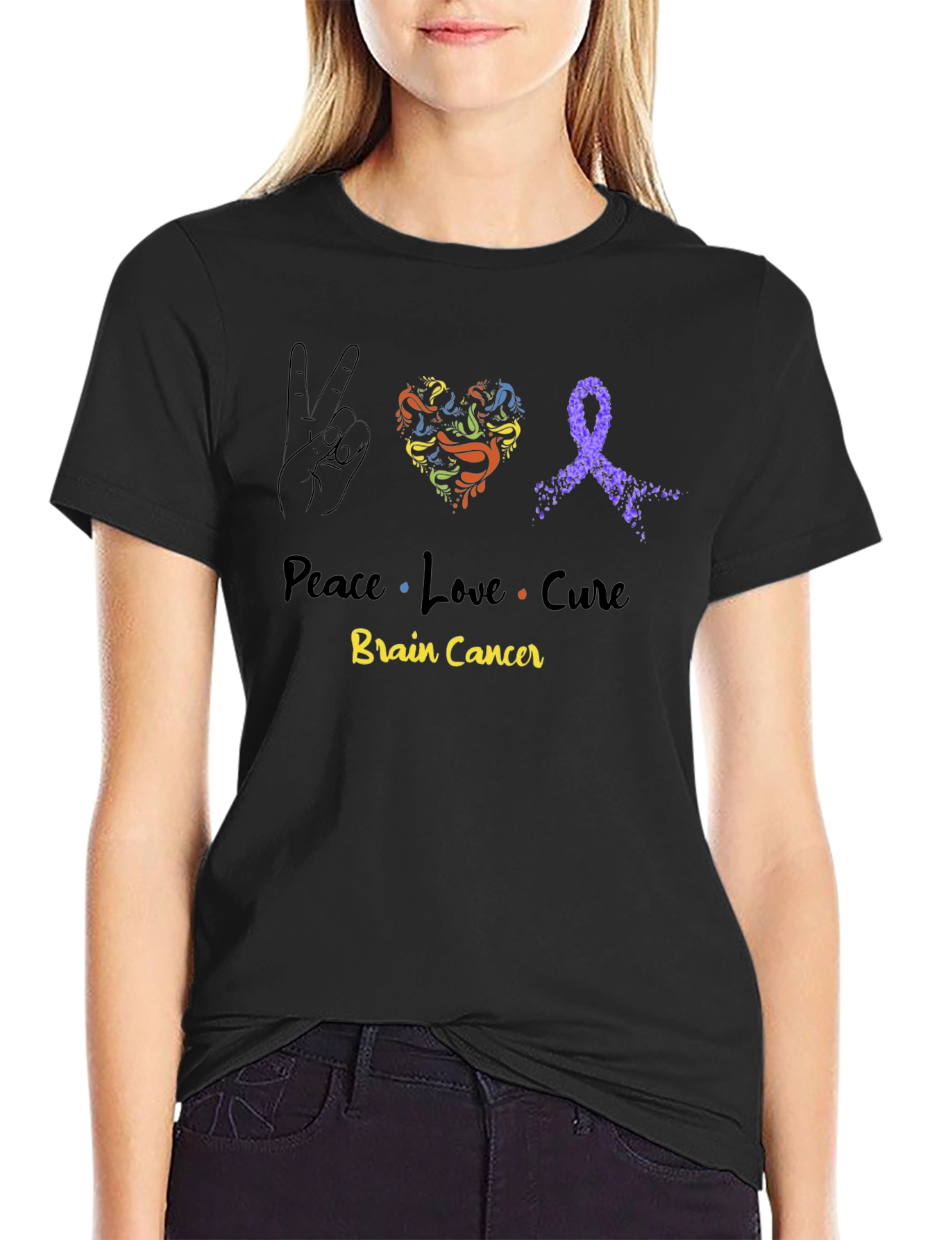 Peace Love Cure Brain Cancer Awareness T-Shirt