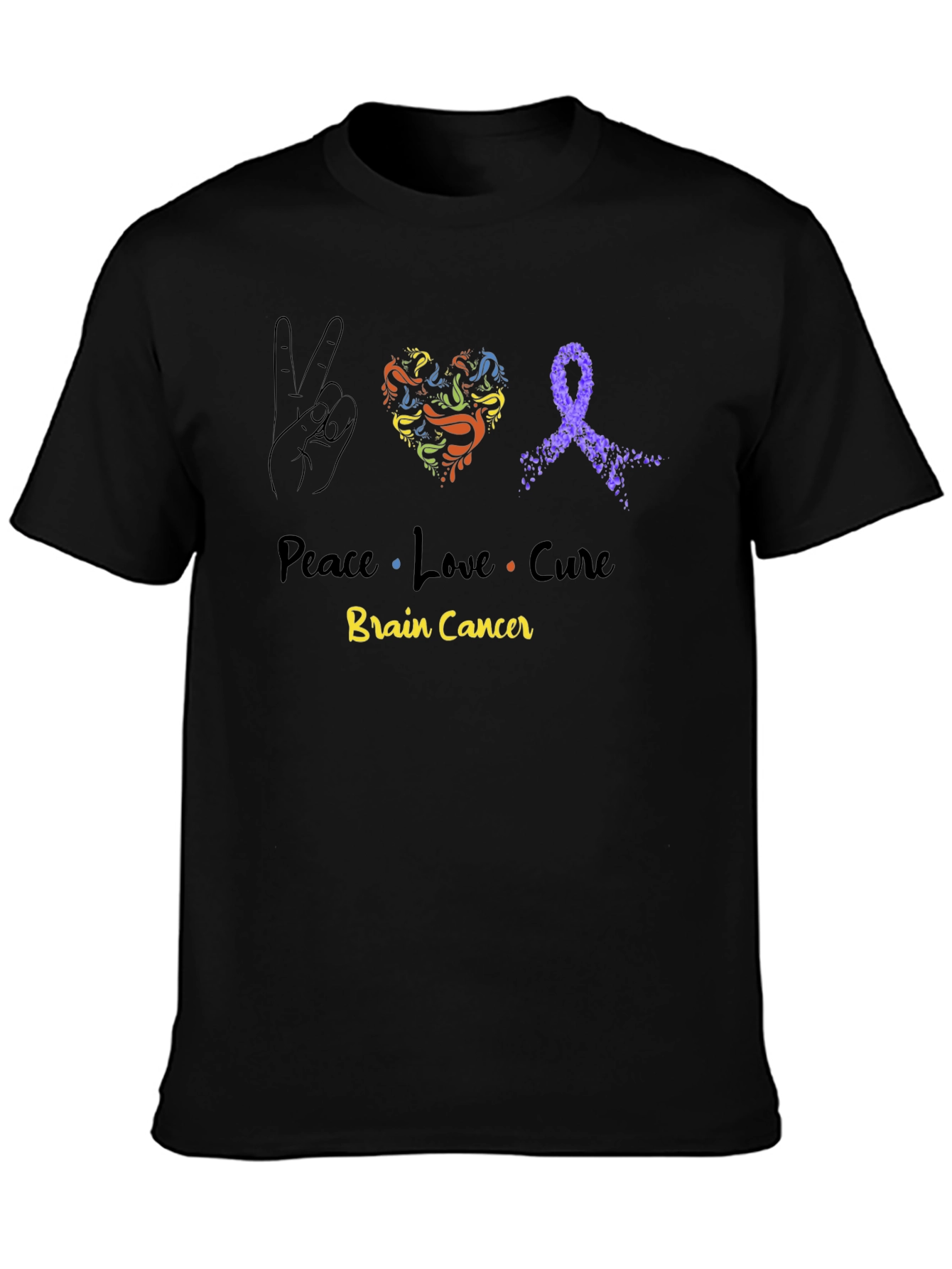 Peace Love Cure Brain Cancer Awareness T-Shirt