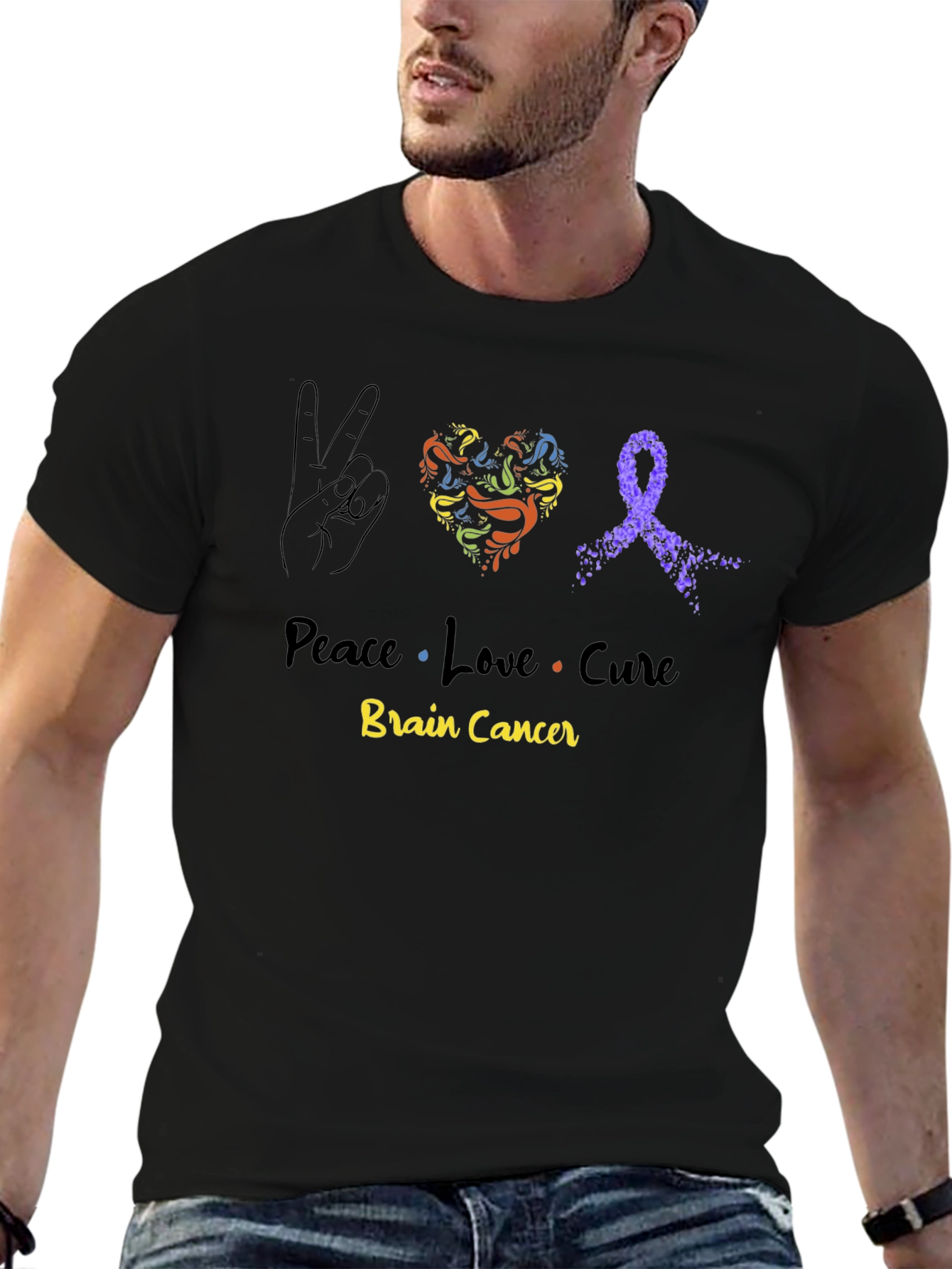 Peace Love Cure Brain Cancer Awareness T-Shirt
