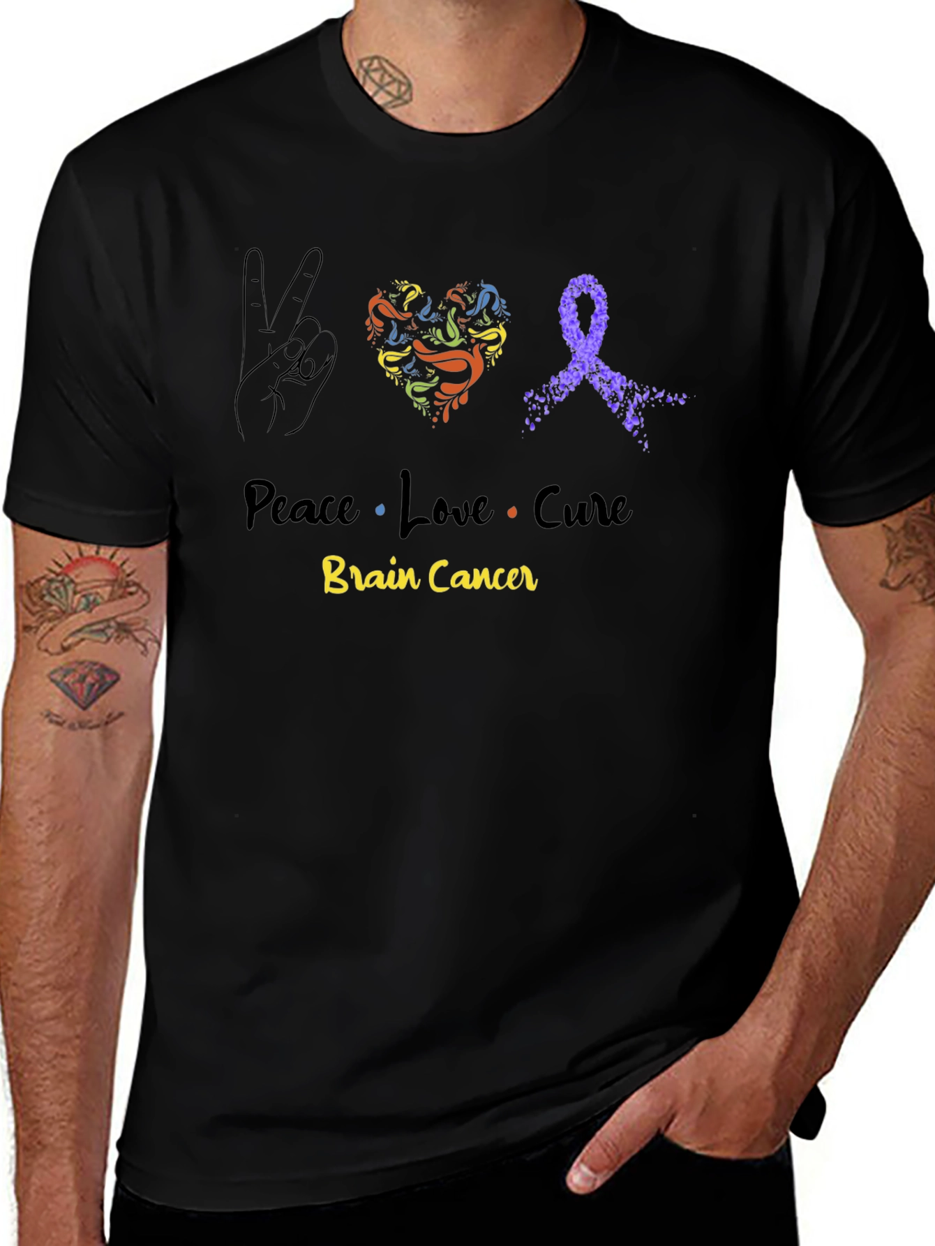 Peace Love Cure Brain Cancer Awareness T-Shirt