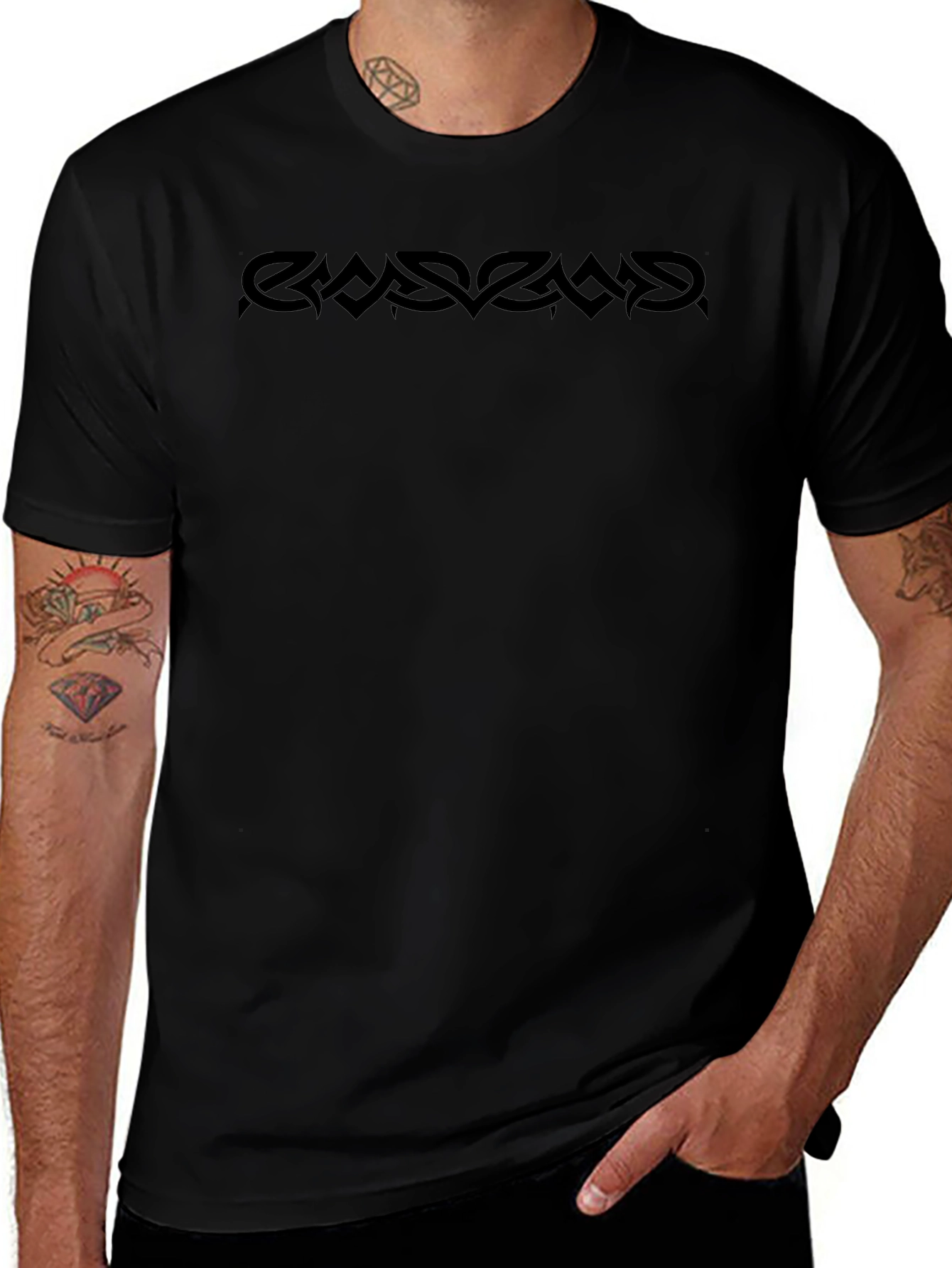 Black Graphic Tee - Tribal Design - Casual Wear