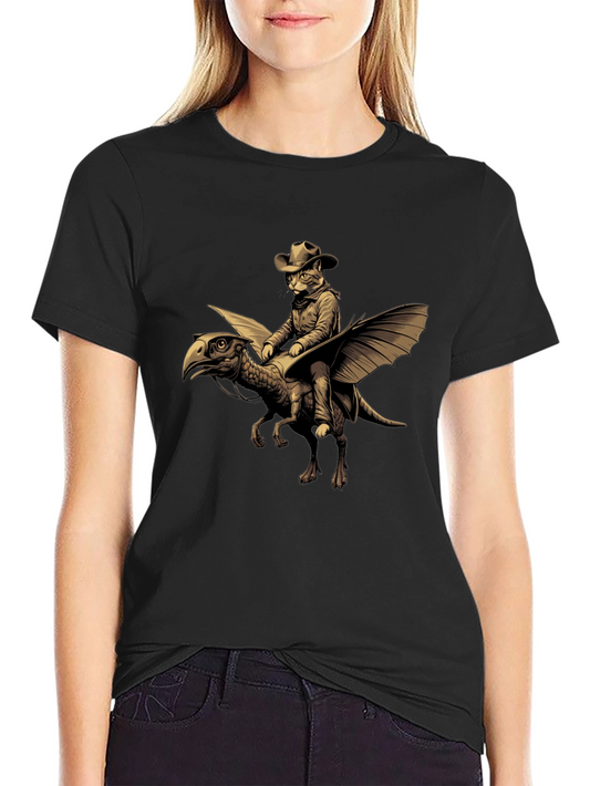 Cat Cowboy Riding Dinosaur T-Shirt