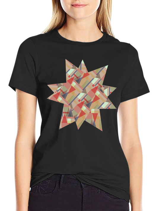 Abstract Geometric Star Design Black T-Shirt
