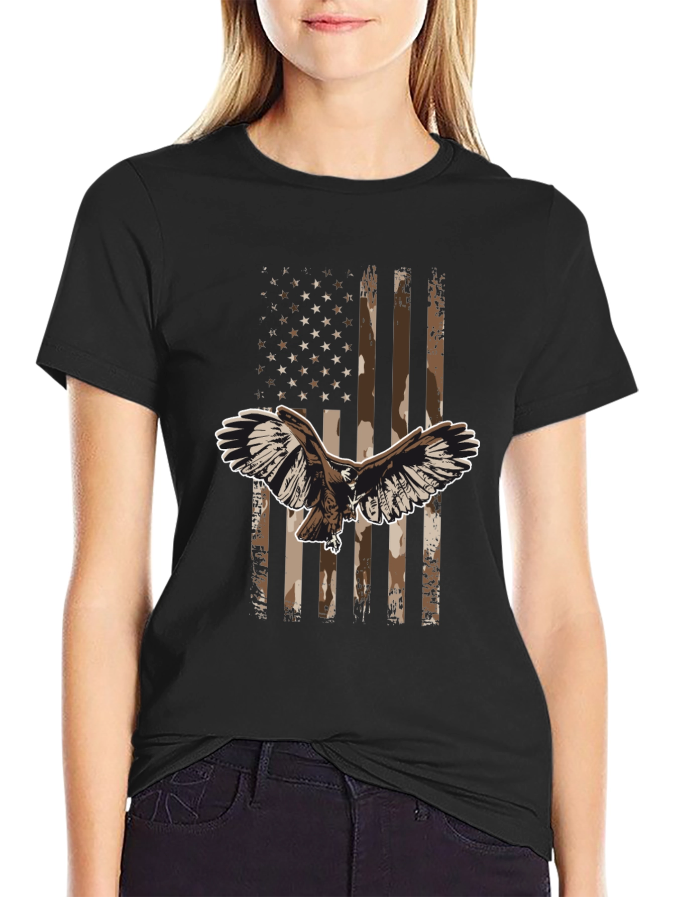 American Flag Eagle Graphic Tee - Black