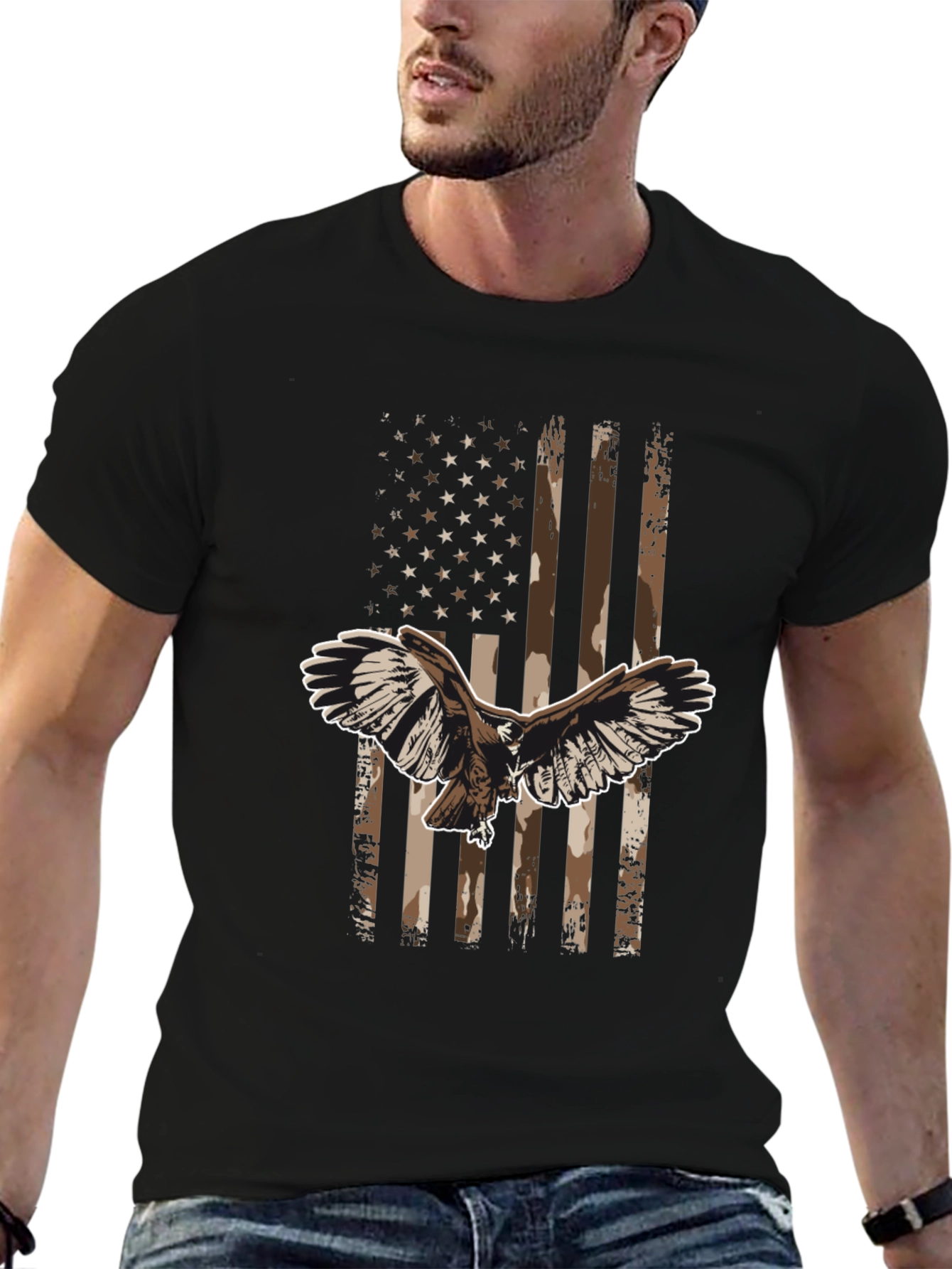 American Flag Eagle Graphic Tee - Black