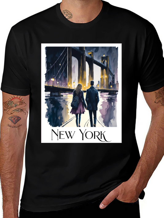 New York Bridge Couple Graphic T-Shirt