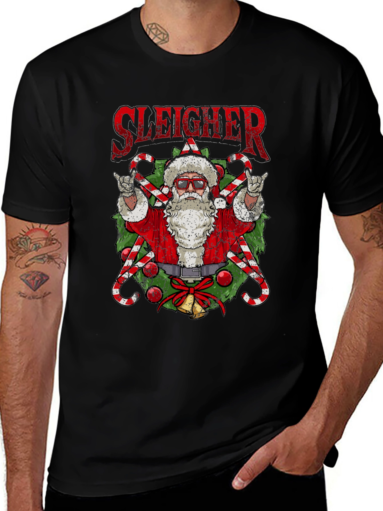 Sleigher Santa T-Shirt - Rockin Christmas Tee