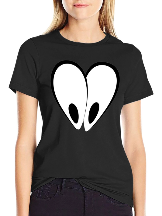 Heart-Eyed Graphic Tee - Funny Cartoon Style Black T-Shirt