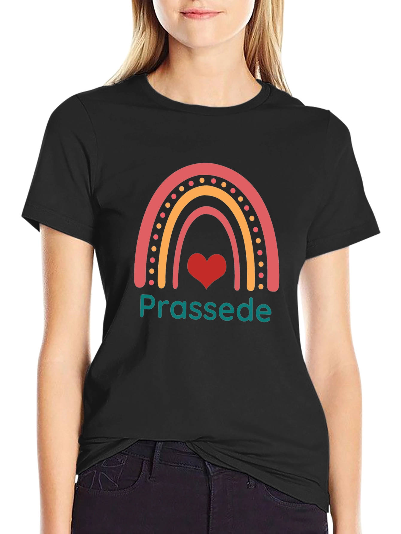 Prassede Rainbow Heart Graphic Tee - Black Cotton Blend