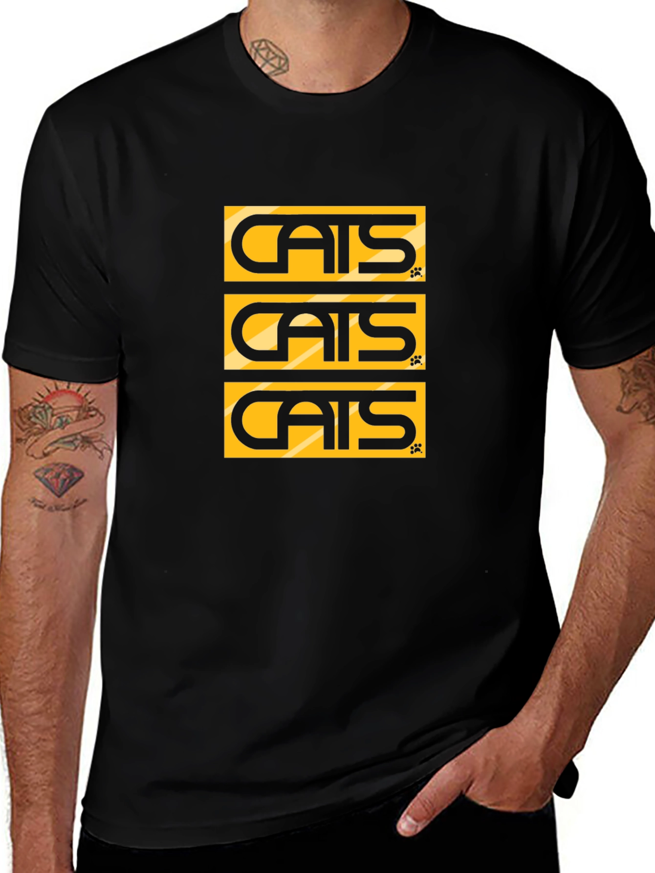 Cats Graphic Tee - Black Cotton Blend T-Shirt