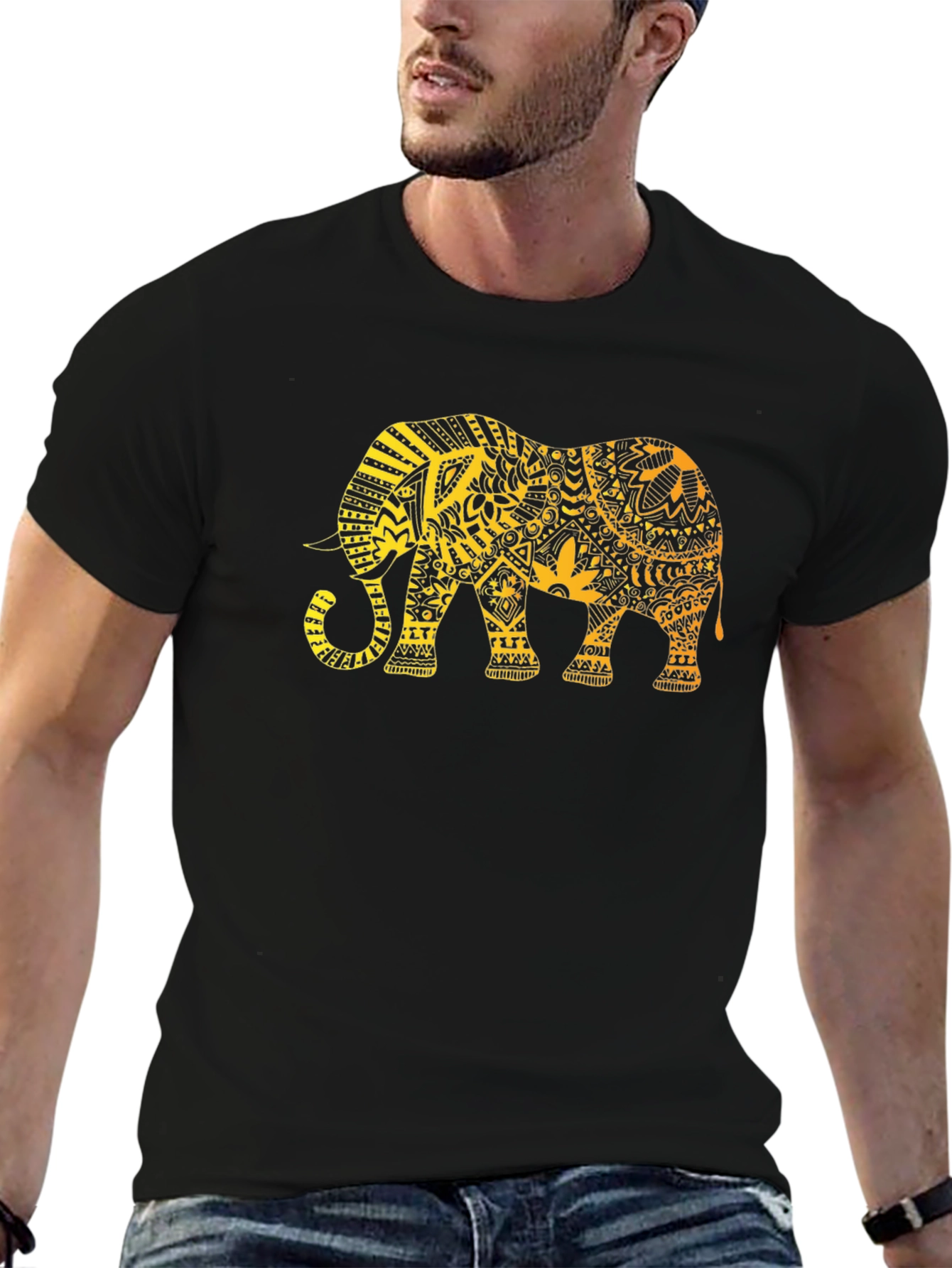 Elephant Graphic Tee - Trendy Mens Black T-Shirt
