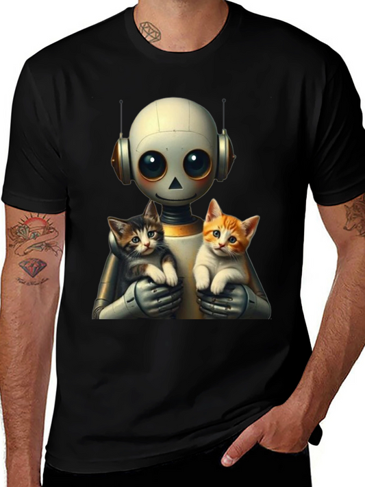 Robot Holding Cats Graphic T-Shirt