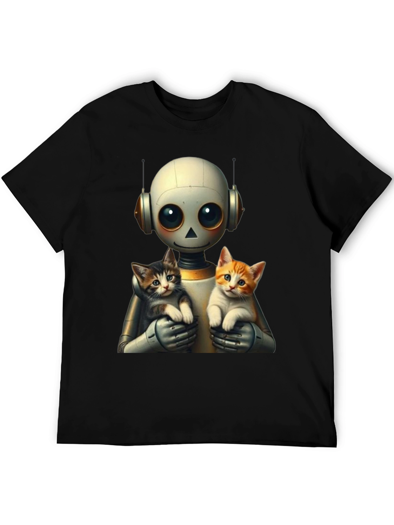 Robot Holding Cats Graphic T-Shirt