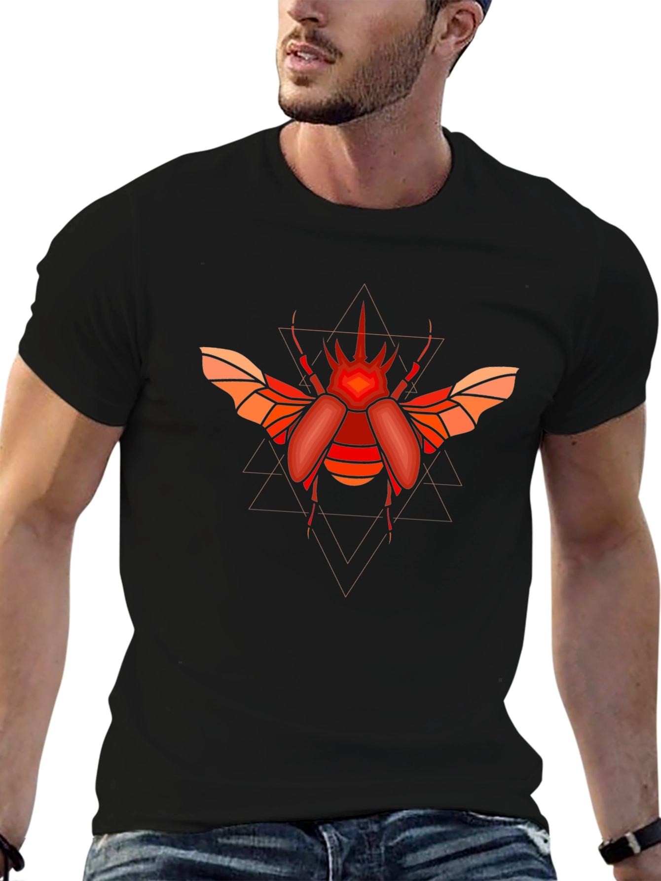 Geometric Beetle Graphic T-Shirt - Black