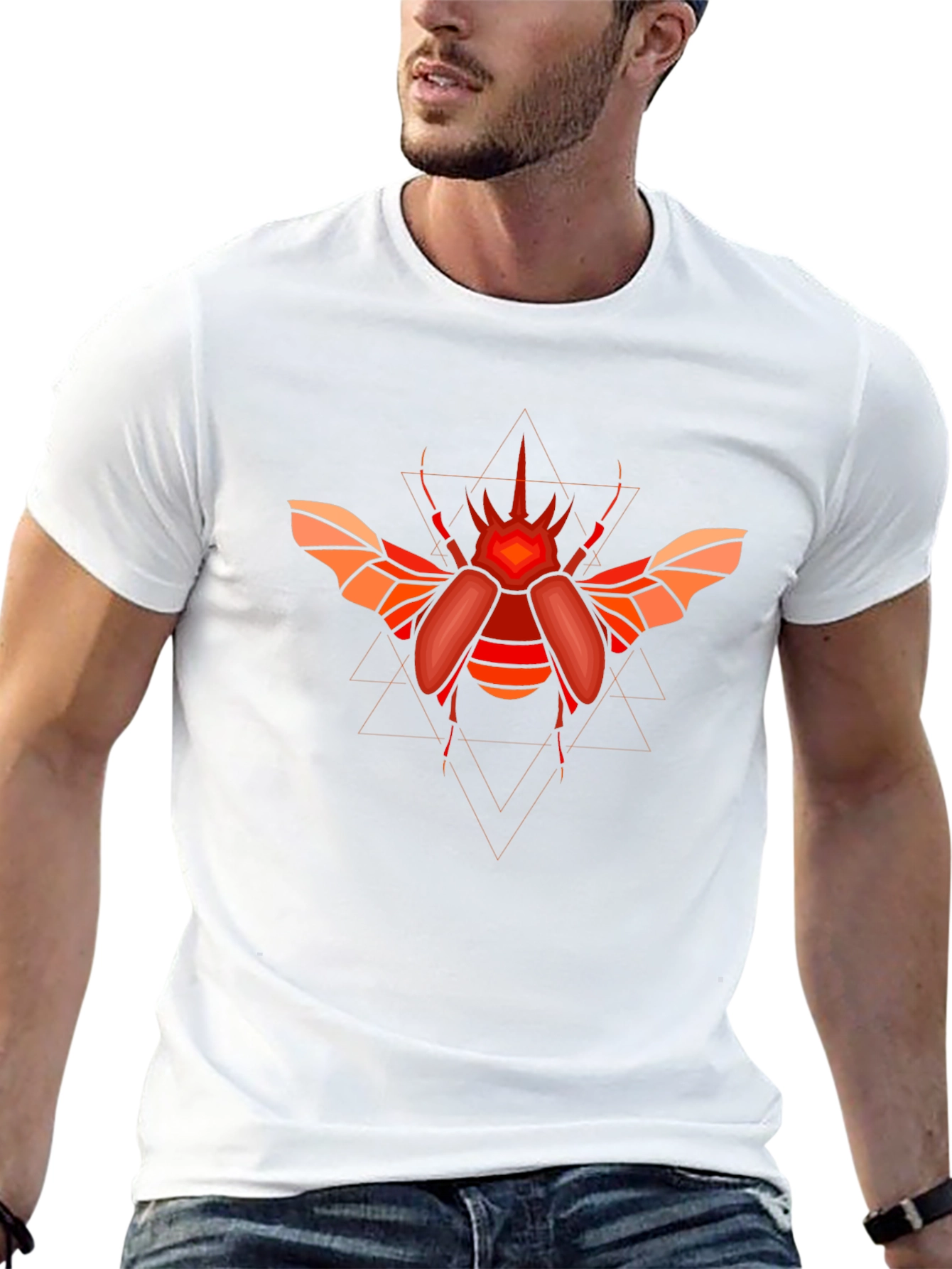 Geometric Beetle Graphic T-Shirt - Black