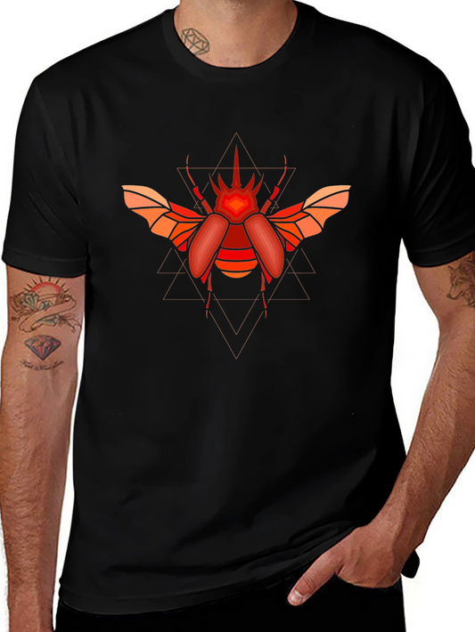 Geometric Beetle Graphic T-Shirt - Black