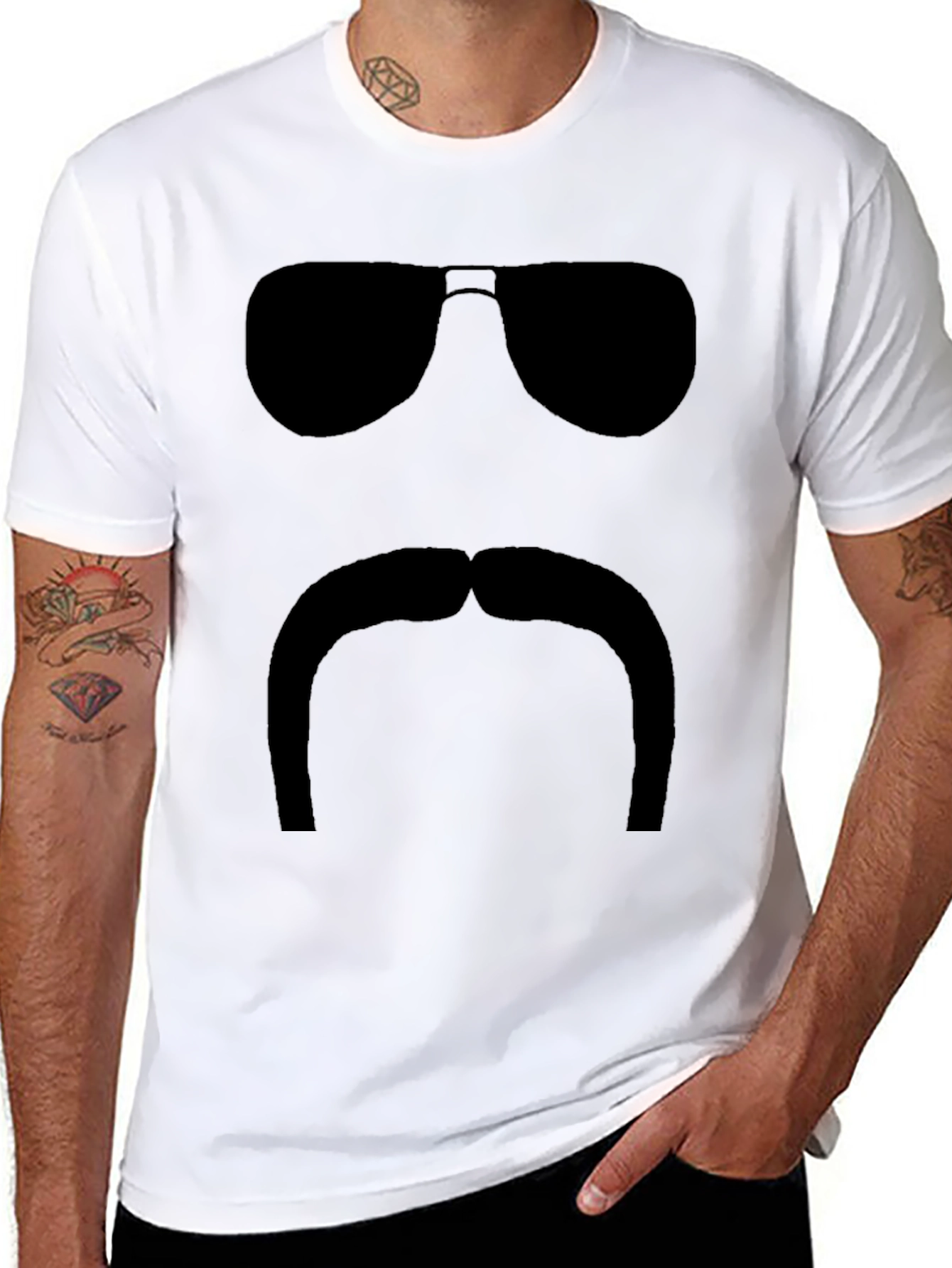 Funny Silhouette T-Shirt - Sunglasses and Mustache
