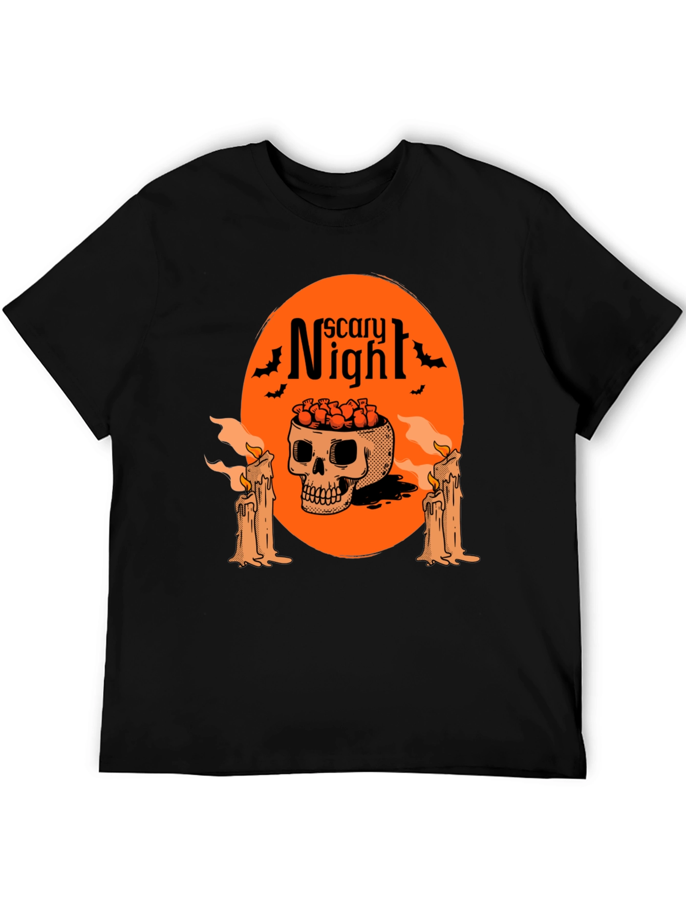 Scary Night Skull Graphic Tee - Halloween Style