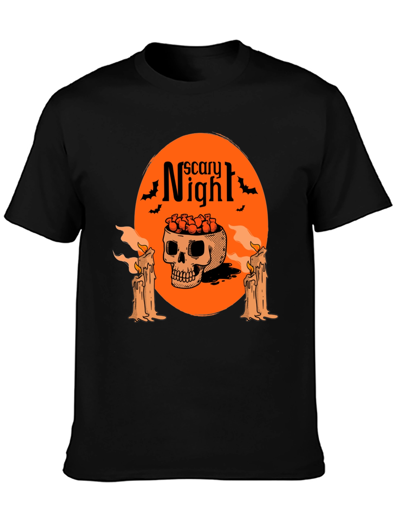 Scary Night Skull Graphic Tee - Halloween Style