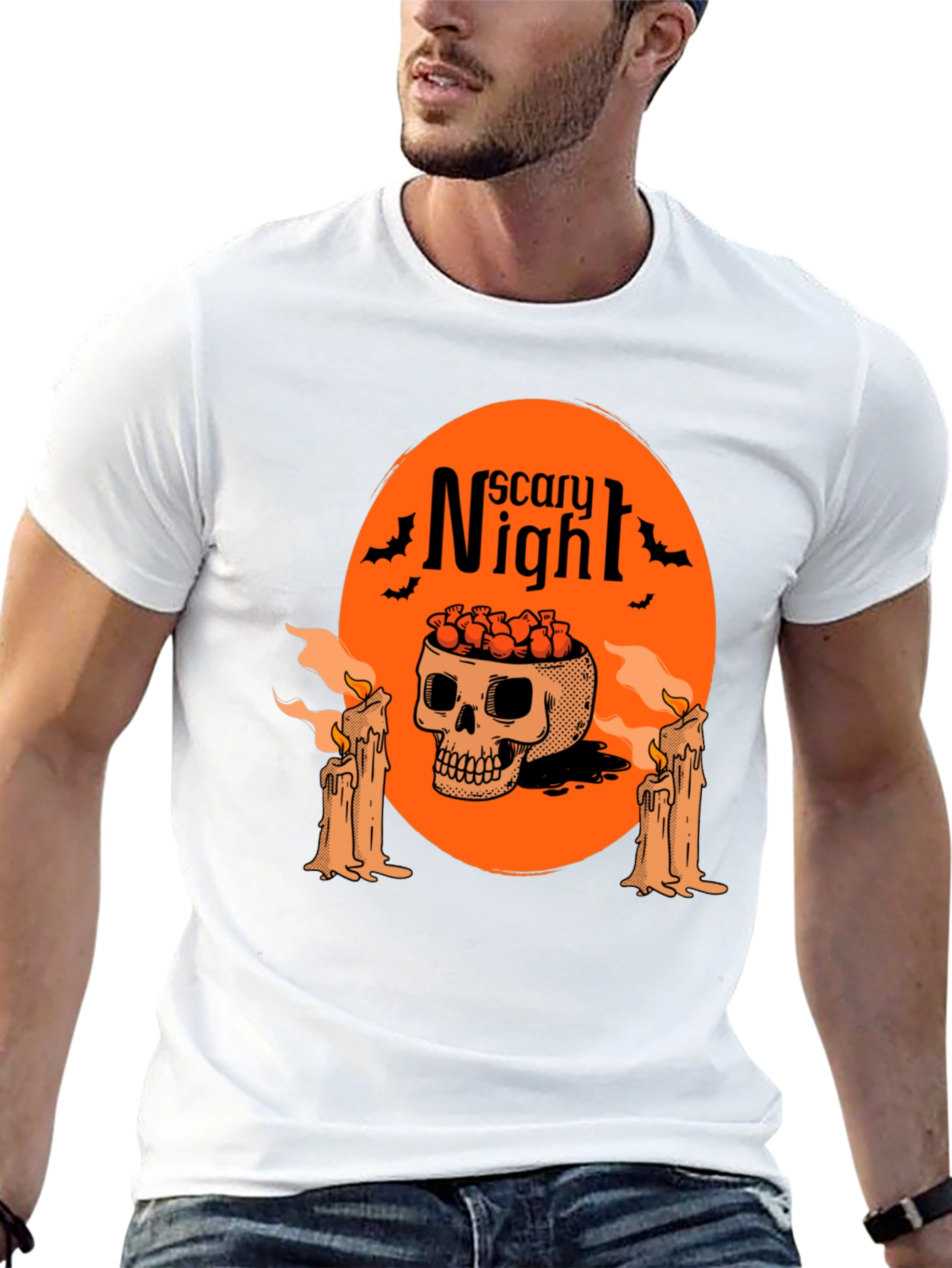 Scary Night Skull Graphic Tee - Halloween Style