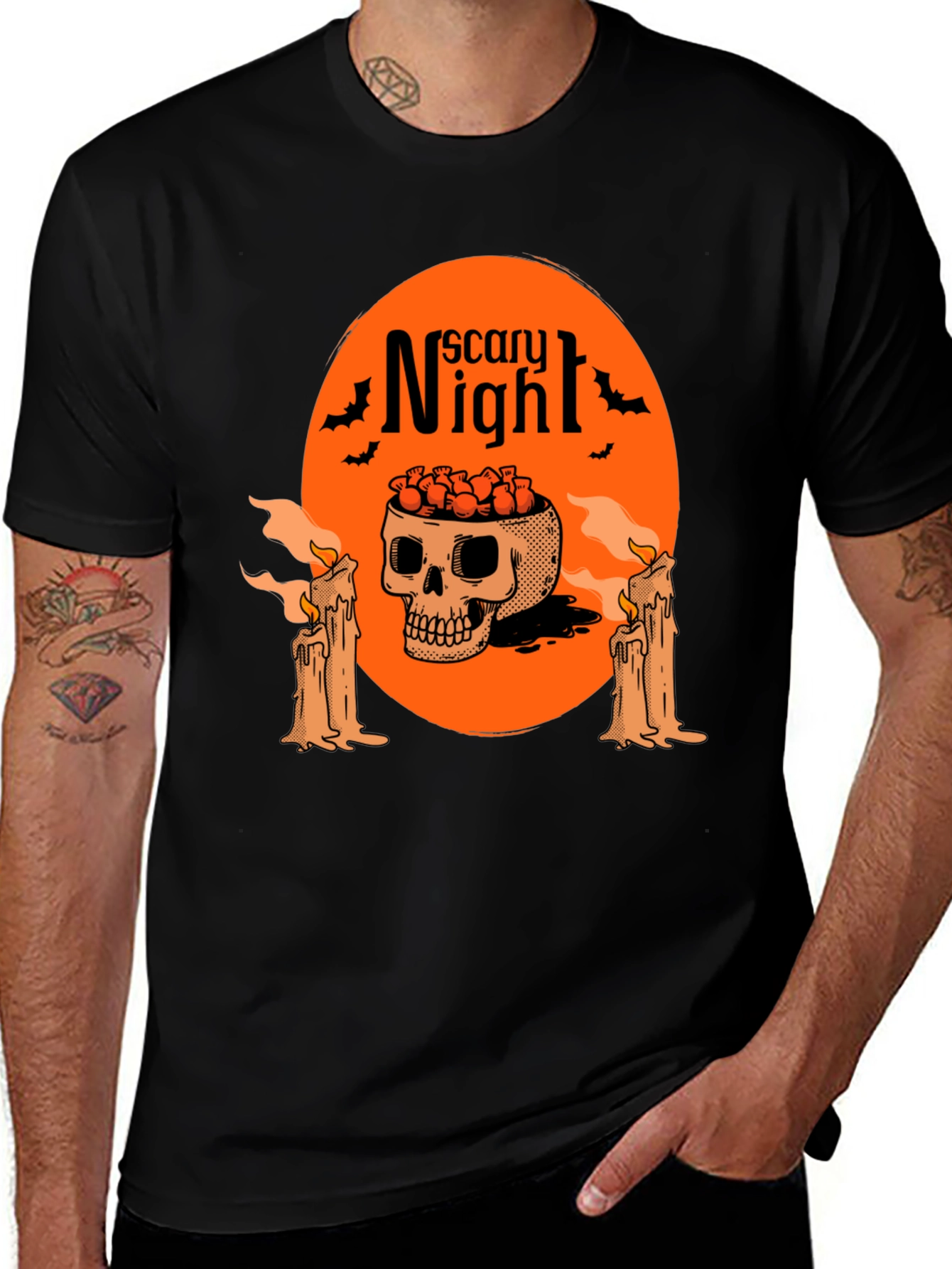 Scary Night Skull Graphic Tee - Halloween Style