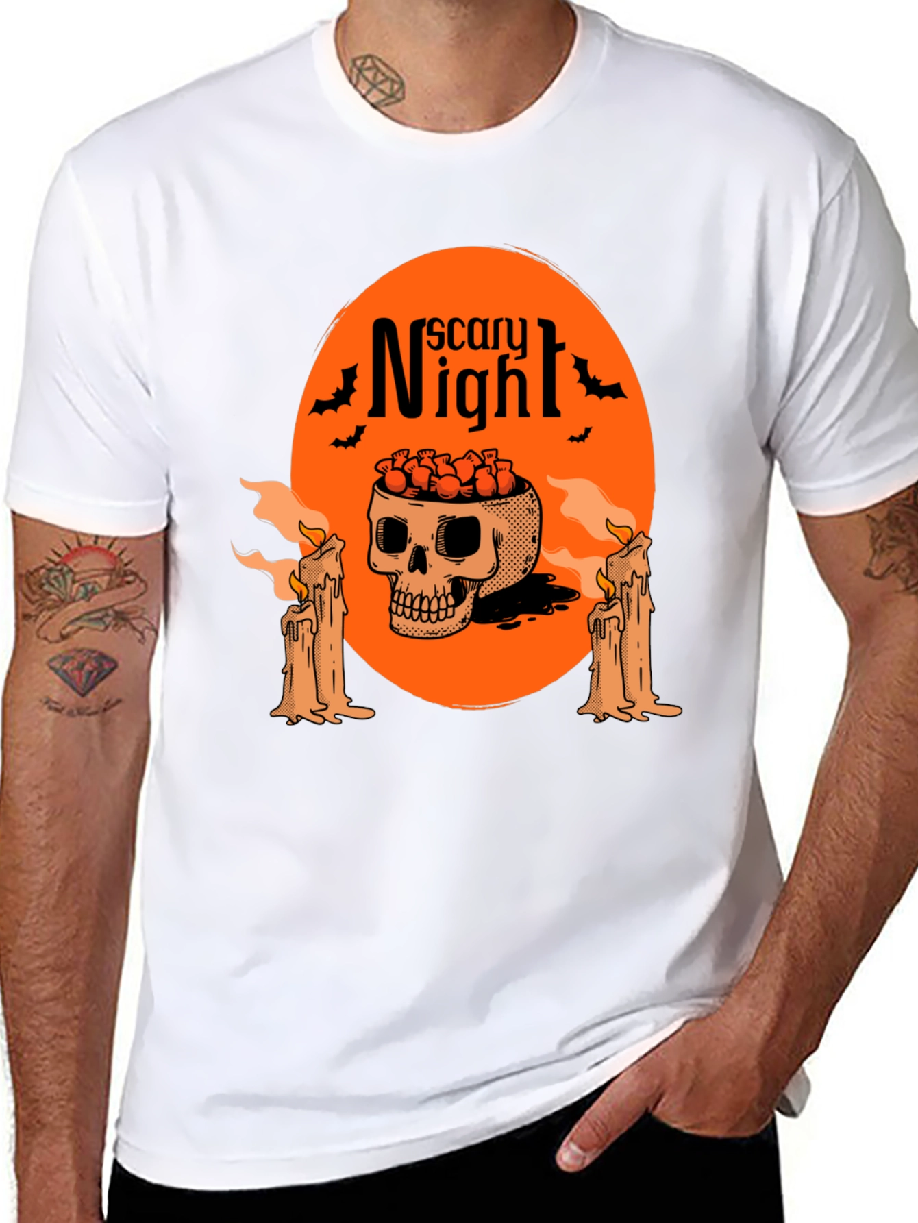 Scary Night Skull Graphic Tee - Halloween Style