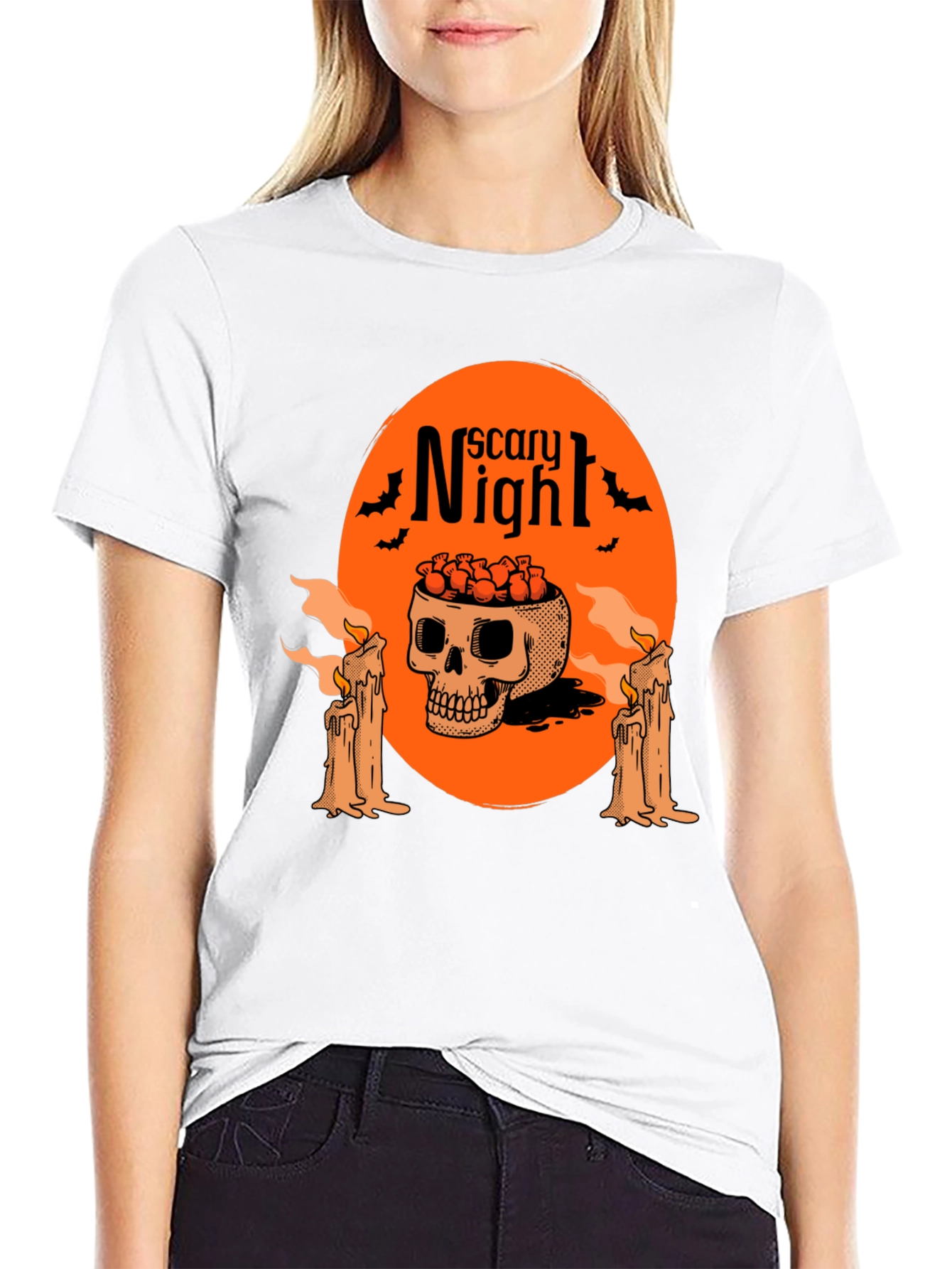 Scary Night Skull Graphic Tee - Halloween Style