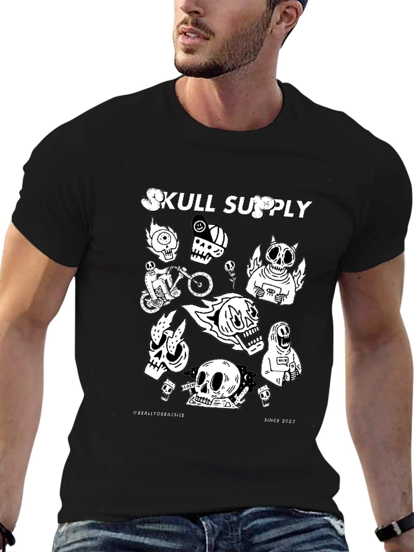 Skull Supply Graphic Print Black T-Shirt
