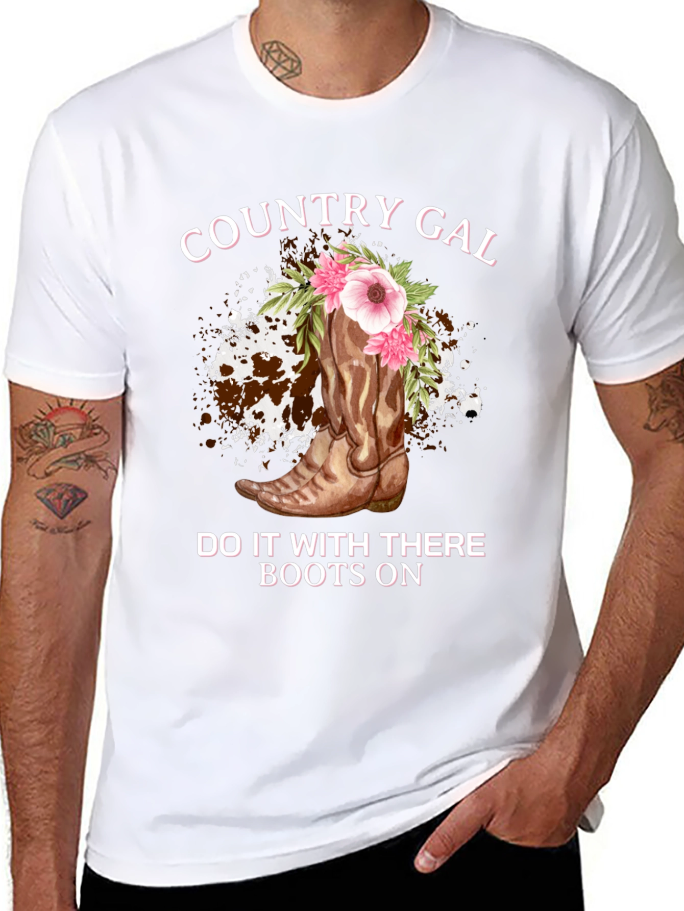 Country Gal Boots On Black T-Shirt