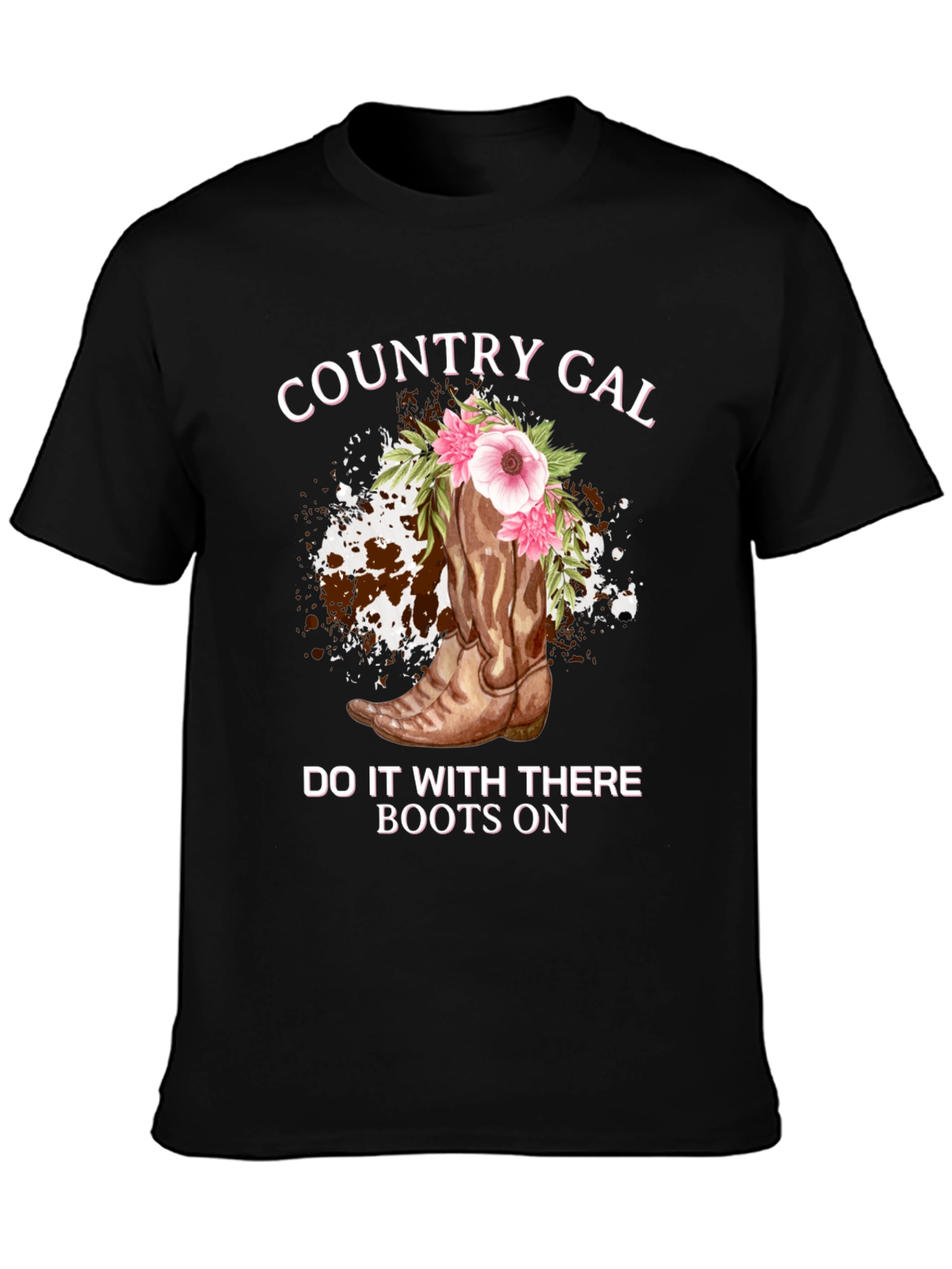 Country Gal Boots On Black T-Shirt