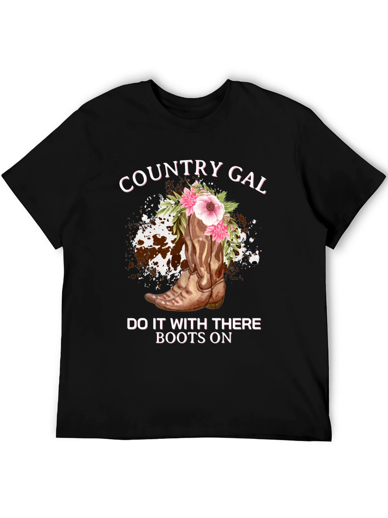 Country Gal Boots On Black T-Shirt