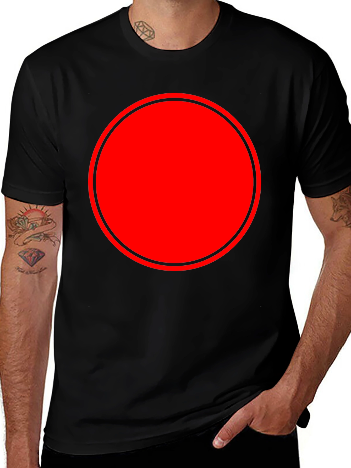 Modern Red Circle Graphic Black T-Shirt