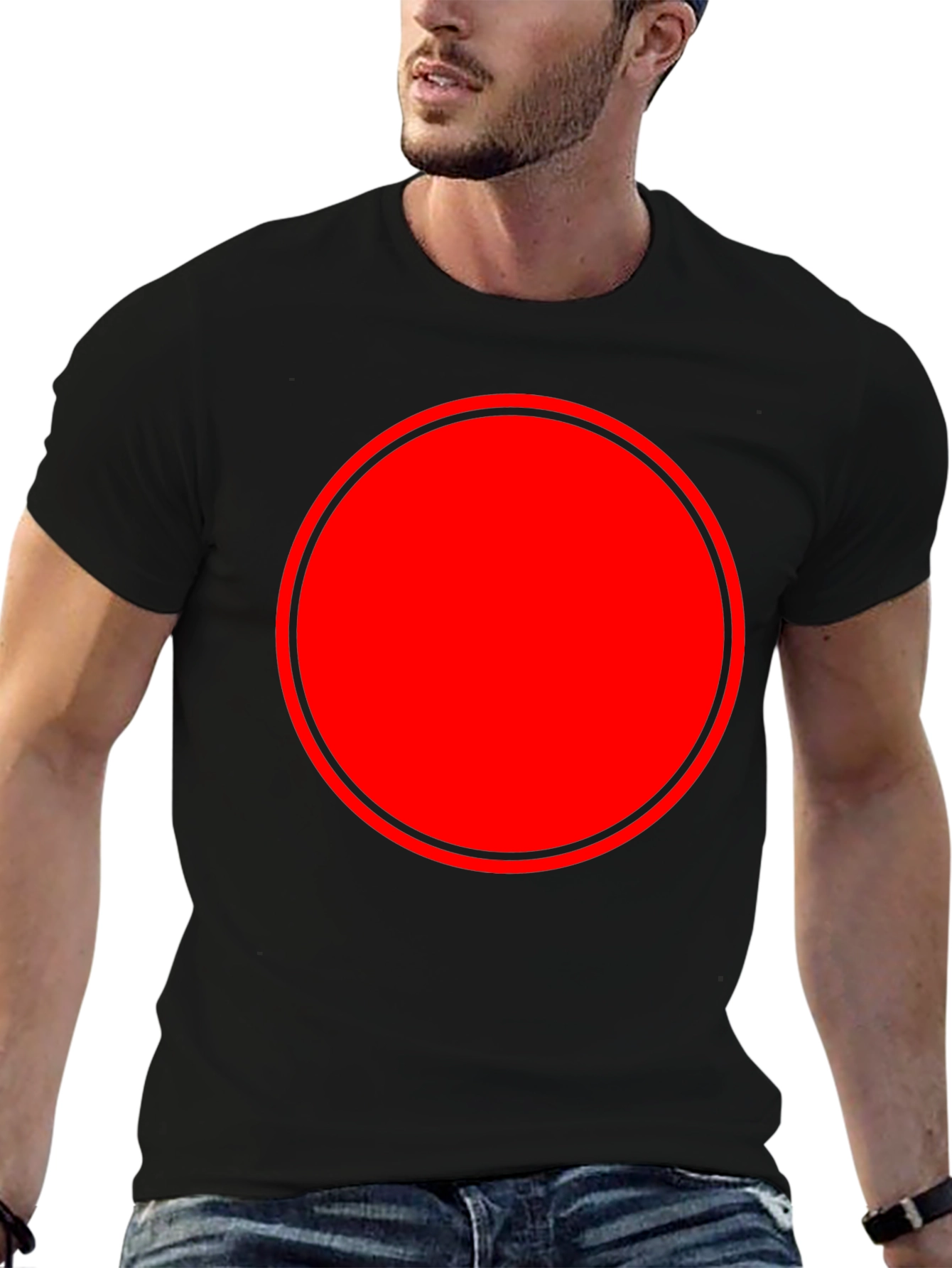 Modern Red Circle Graphic Black T-Shirt