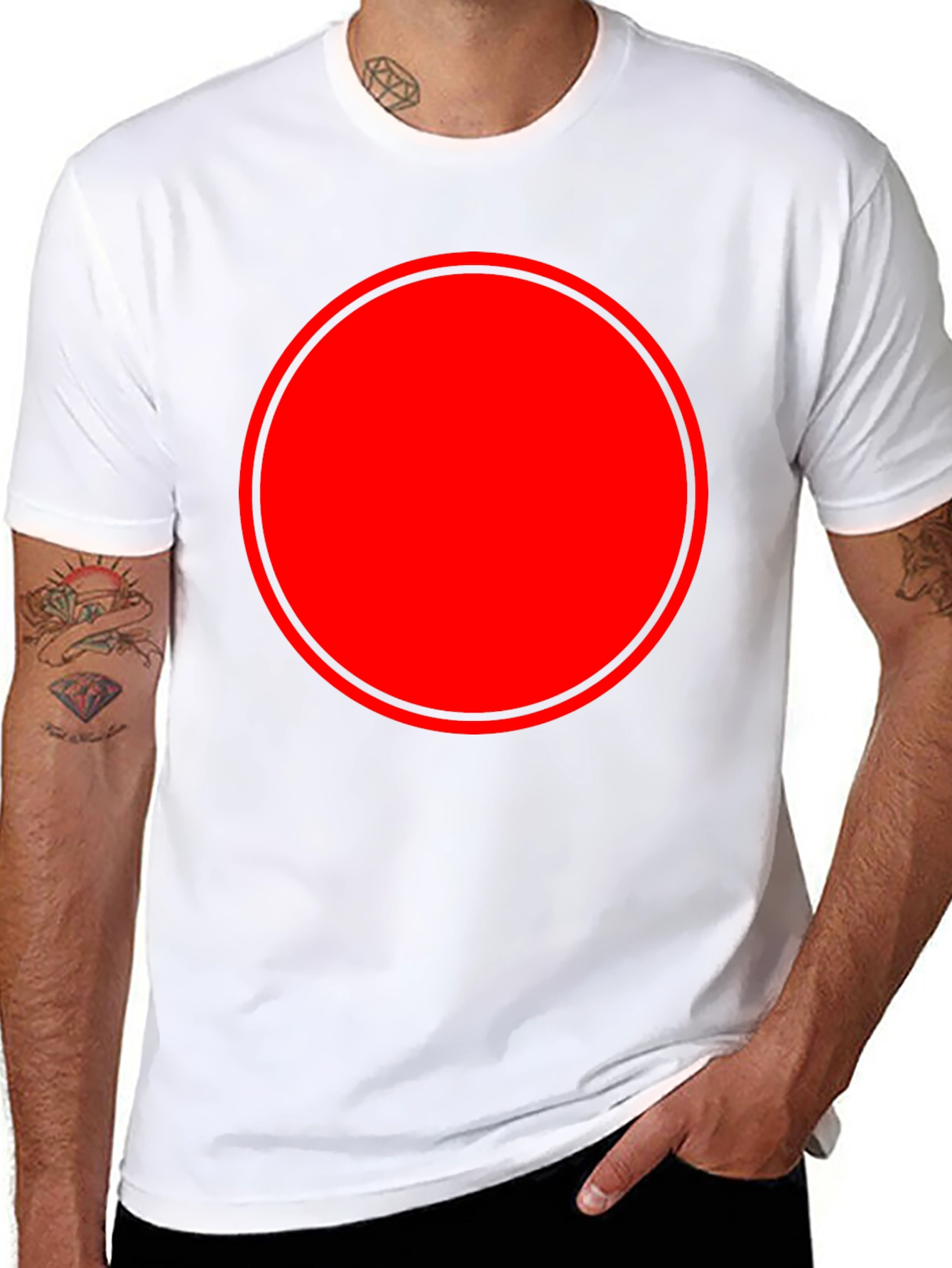 Modern Red Circle Graphic Black T-Shirt