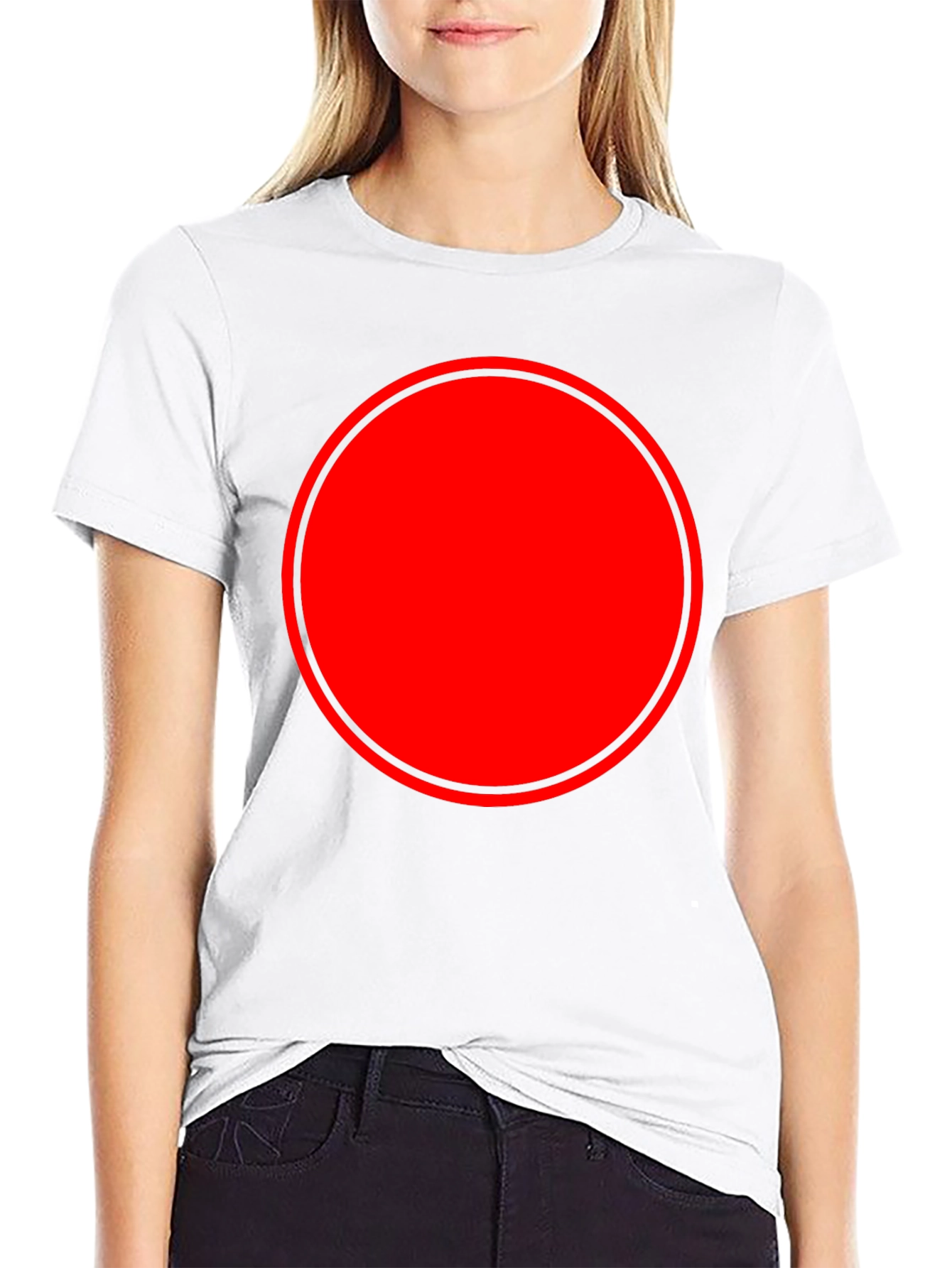 Modern Red Circle Graphic Black T-Shirt