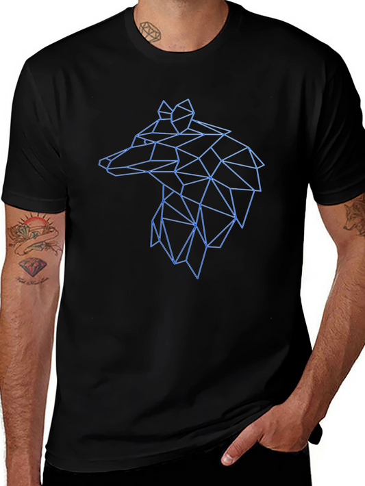 Geometric Wolf Head Graphic Black Tee
