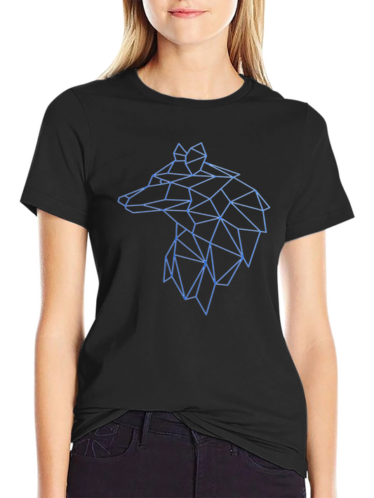 Geometric Wolf Head Graphic Black Tee
