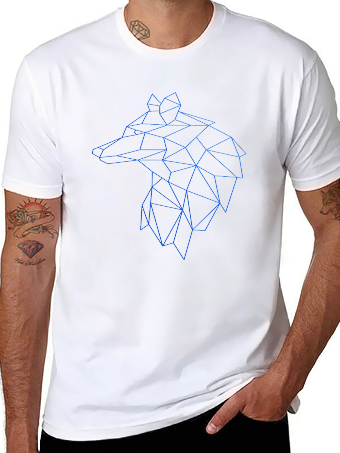 Geometric Wolf Head Graphic Black Tee