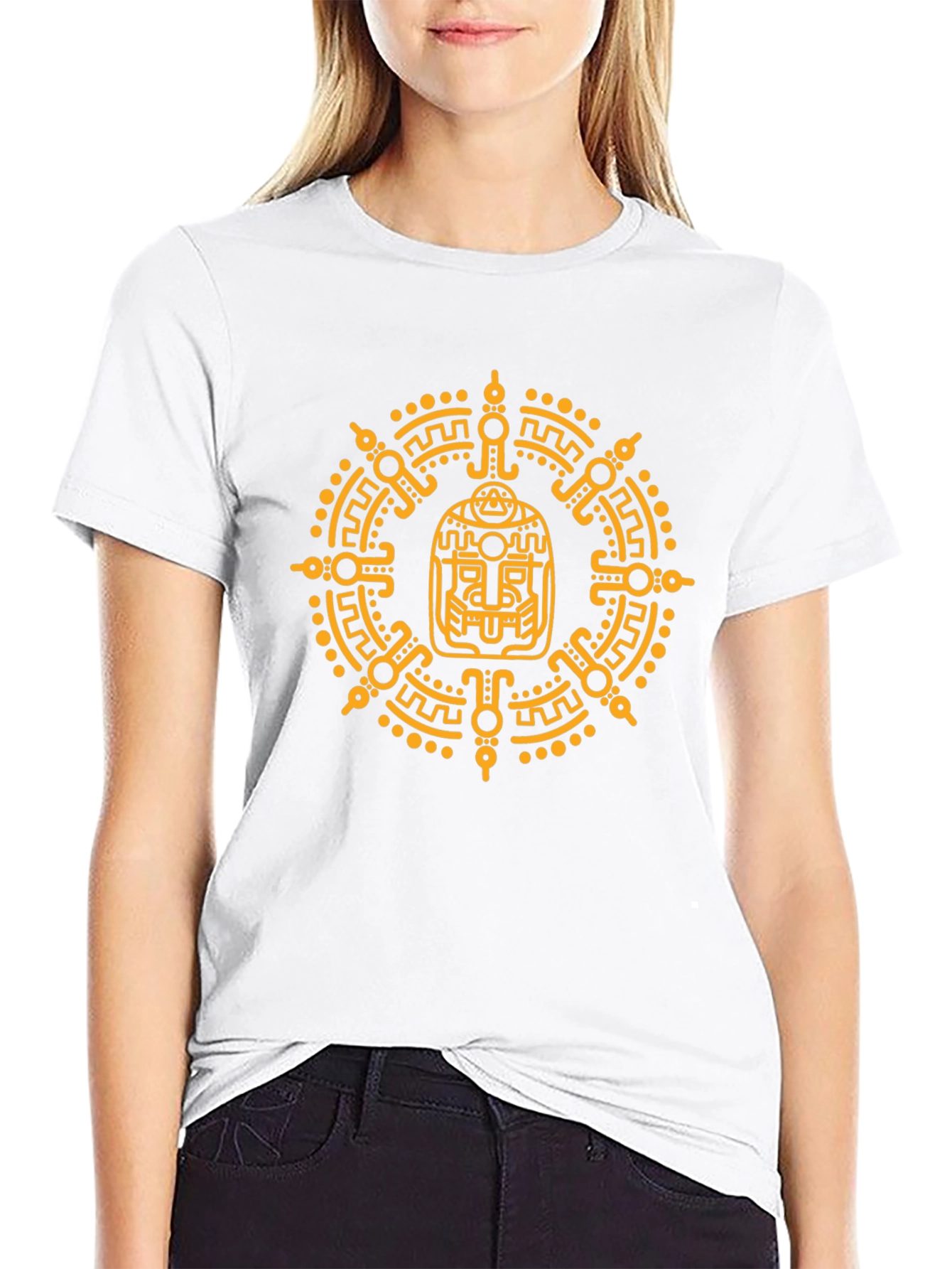 Aztec Glyph Graphic Print T-Shirt - Black